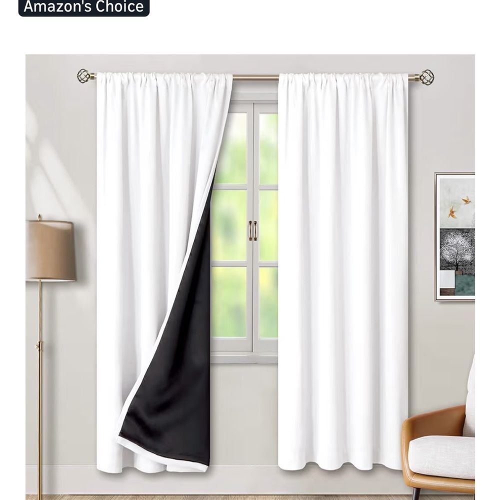 NWT‎ 42Wx63L" White 100% Blackout Curtain Set Thermal Insulated